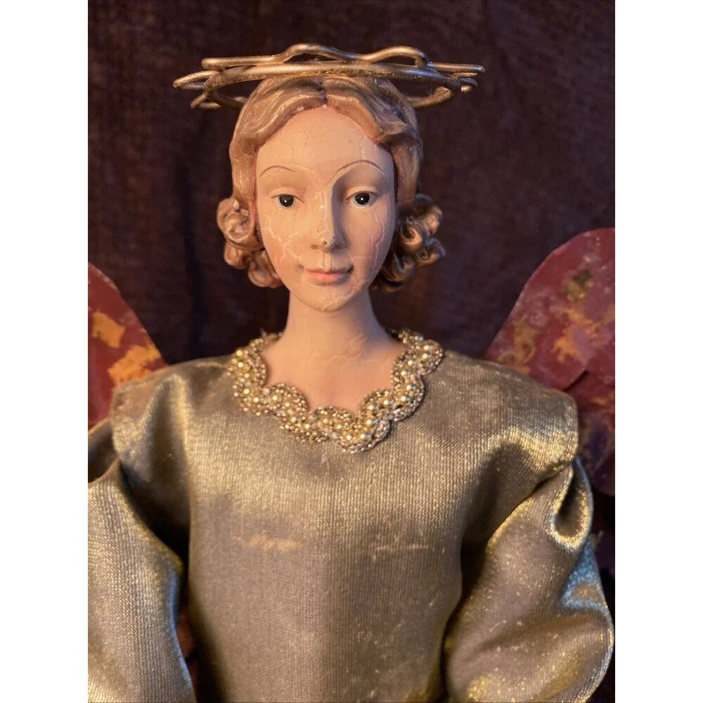 Foreside 24” Tall Skinny Metal and fabric Christmas Angel With Horn